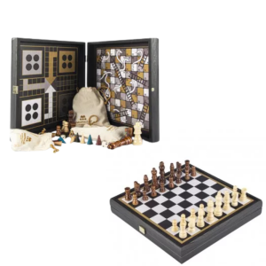 Coffret combo 4 en 1: Echequier, petit chevaux, jeu de oie etc